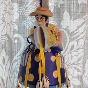 Windchime Whimsical Ceramic Lady Gardener Sunflower Shells Fragile